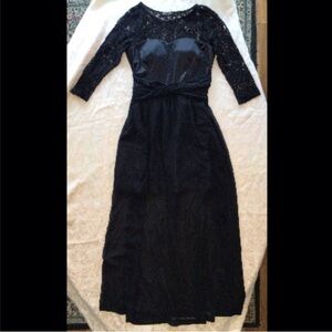 Long Black Dress Sheer Skirt with Lace and Satin Bodice Small (Vintage?)